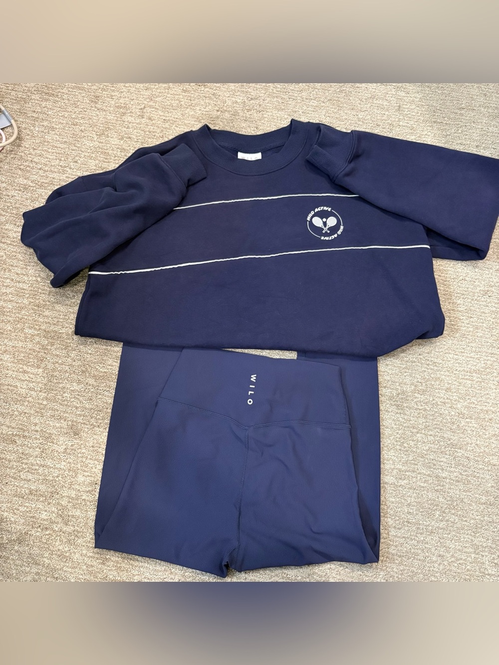 Wilo The Label Navy Blue Ribbed Leggings And Crewneck Activewear Set - Size M